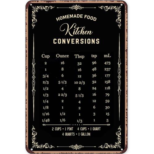 Kitchen Baking Conversion Chart - Letrero decorativo rústico de estaño con
