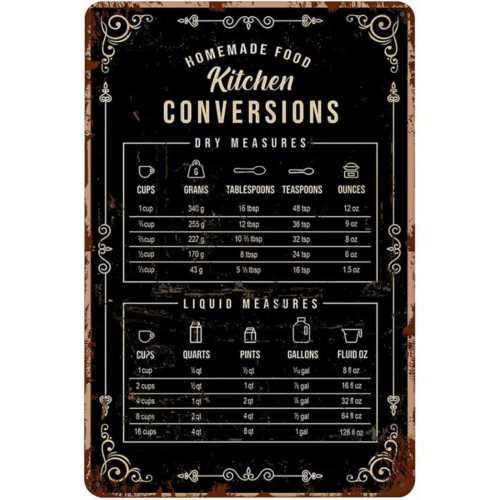 Kitchen Baking Conversion Chart - Letrero metálico vintage divertido de 12x8