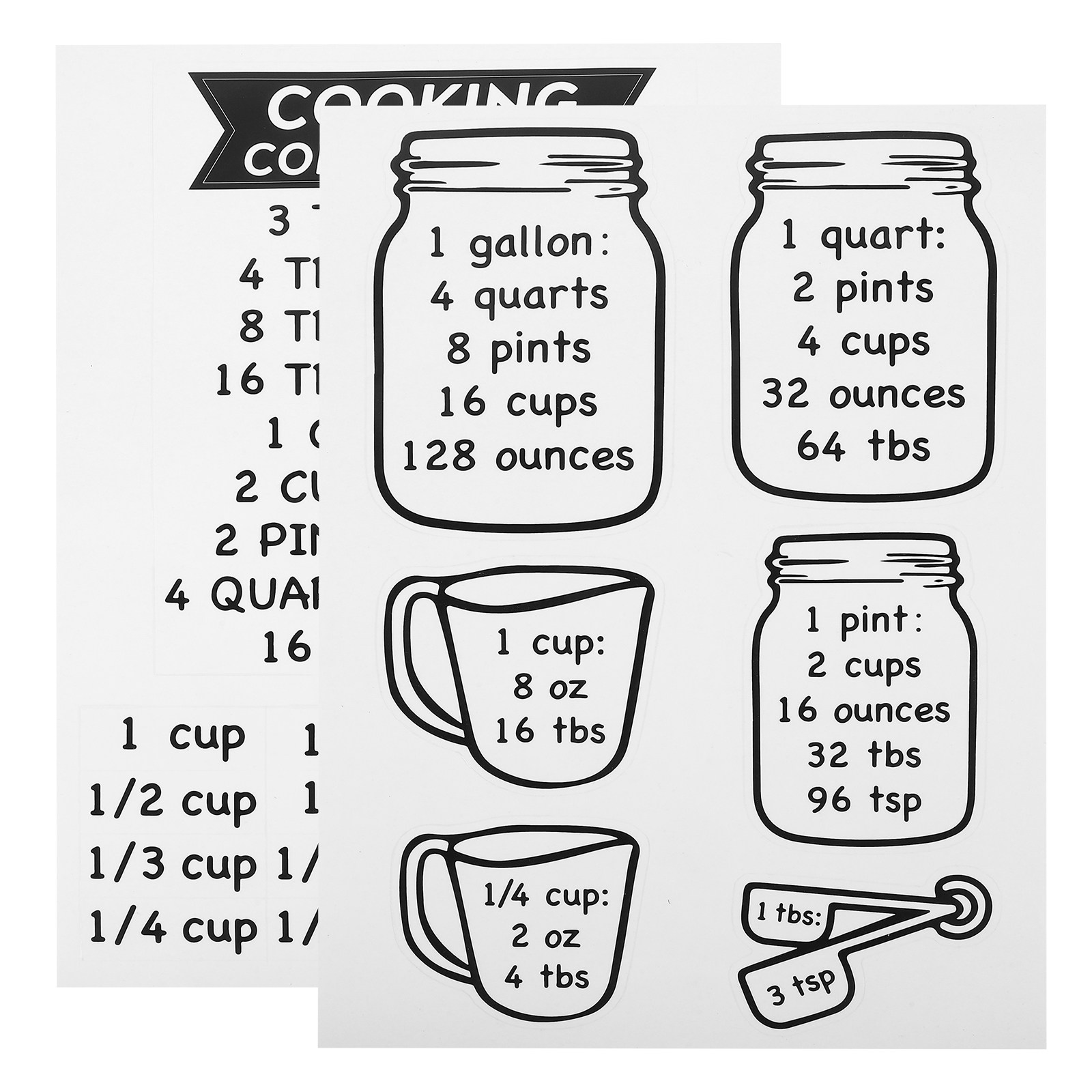 Kitchen Baking Conversion Chart - 2 pegatinas magnéticas de tabla de