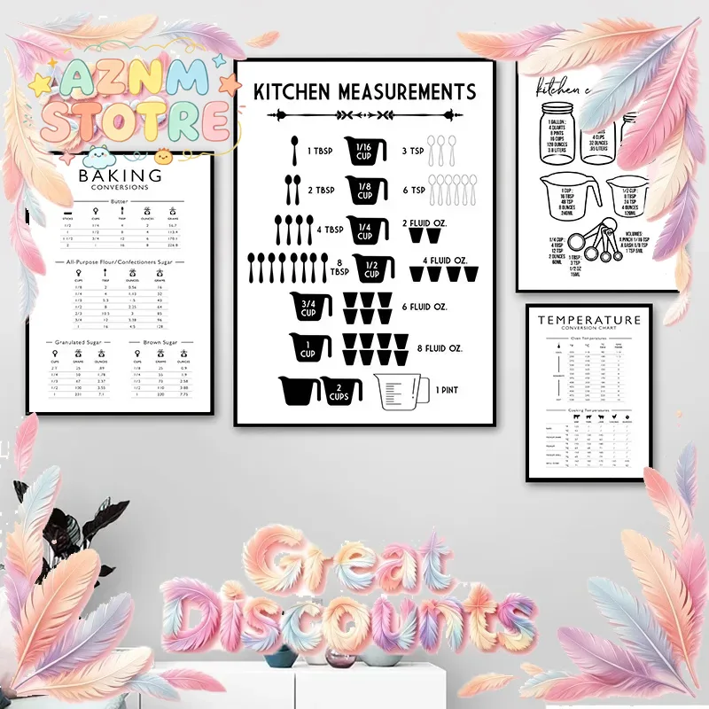 Kitchen Baking Conversion Chart - Póster de Lona Minimalista con Medidas