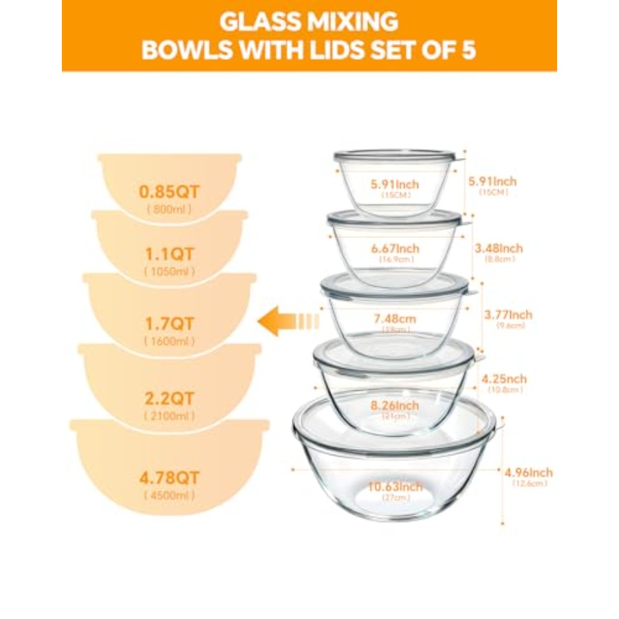 Juego de 5 Tazones de Vidrio p - Kitchen Glass Baking Set reseña y precio